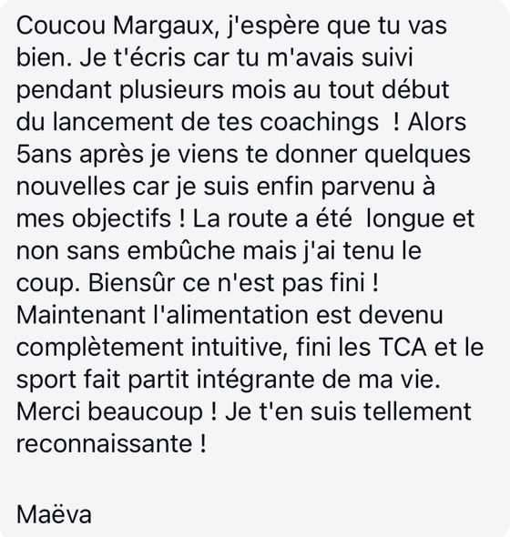 Message reçu de Maëva cinq ans après son accompagnement