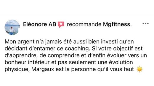 Avis d'une cliente sur la page Facebook MG Fitcoach