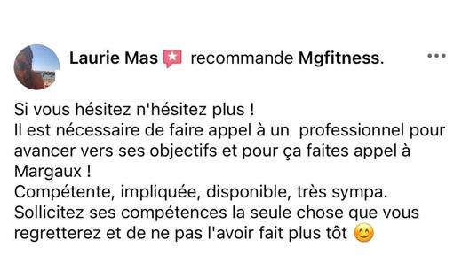 Avis d'une cliente sur la page Facebook MG Fitcoach