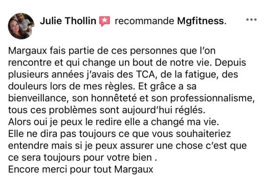 Avis d'une cliente sur la page Facebook MG Fitcoach