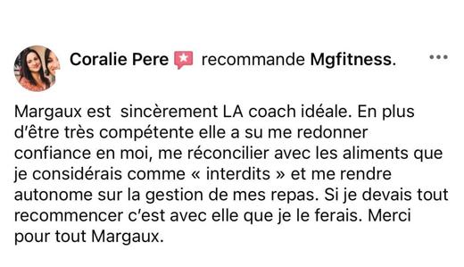 Avis d'une cliente sur la page Facebook MG Fitcoach