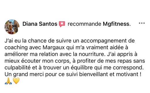Avis d'une cliente sur la page Facebook MG Fitcoach